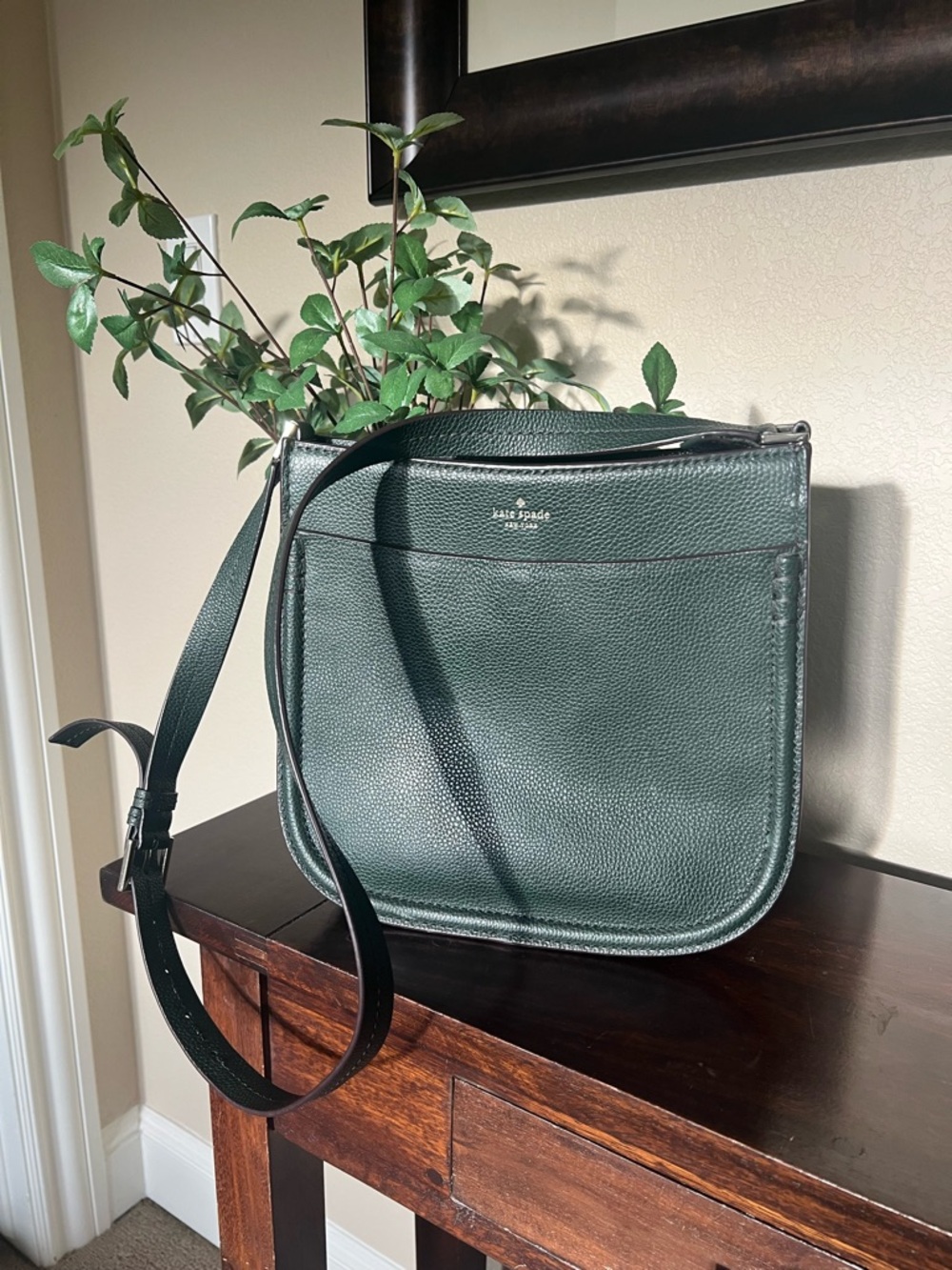 kate spade Forest Green Leather Pebble Crossbody Bag